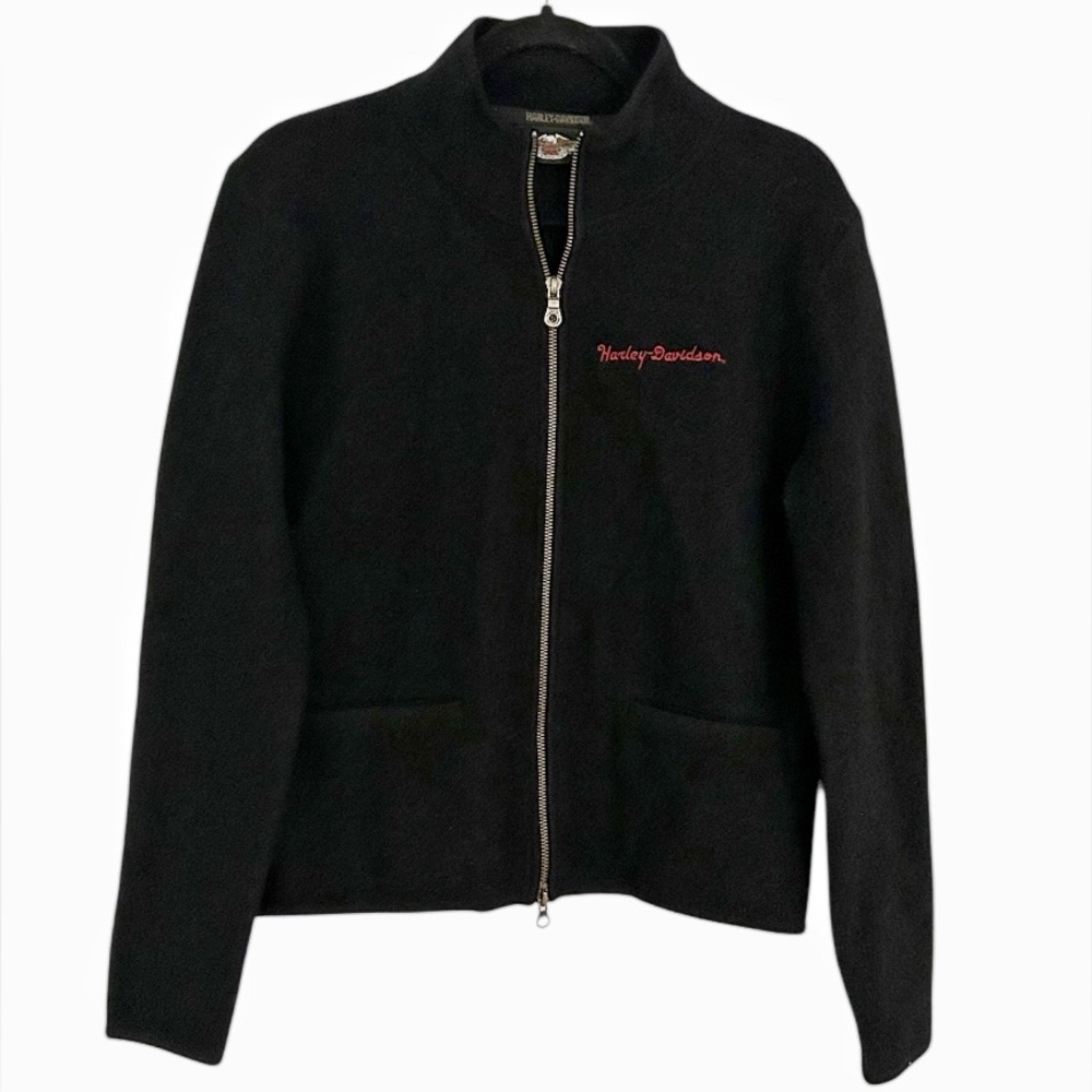 Harley Davidson Women’s Vintage Black Zip Up Wool Lightweight Jacket Size Large